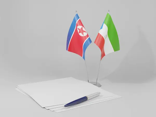 Ισημερινή Γουινέα Βορειοκορεατική Συμφωνία Σημαίες Λευκό Φόντο Render — Φωτογραφία Αρχείου