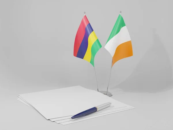 Irlanda Acordo Maurício Bandeiras Fundo Branco Render — Fotografia de Stock