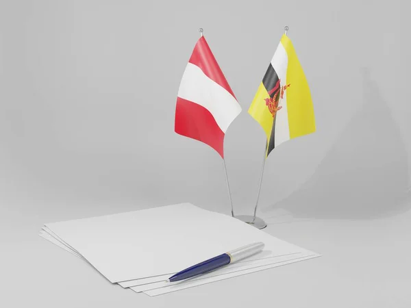 Brunei Bandeiras Acordo Com Peru Fundo Branco Render — Fotografia de Stock