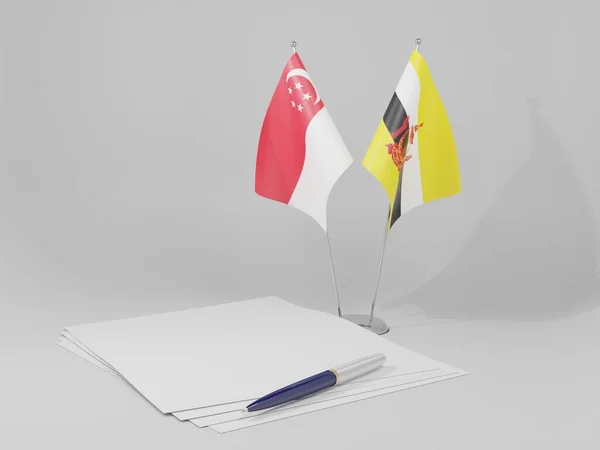 Brunei Singapore Agreement Flags White Background Render — Stok Foto