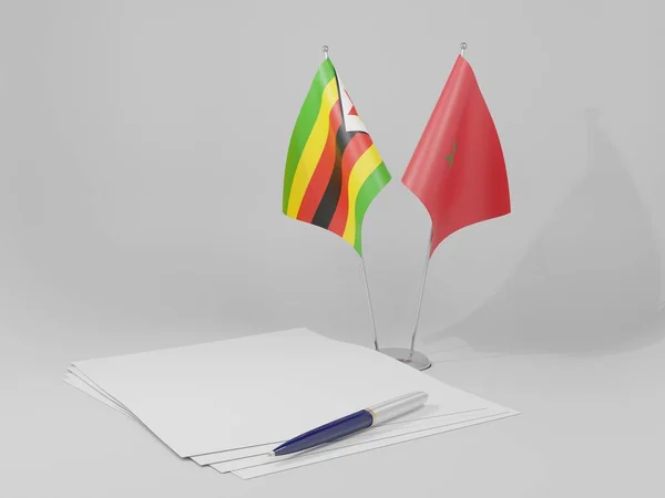 Marruecos Banderas Del Acuerdo Zimbabue Fondo Blanco Render — Foto de Stock