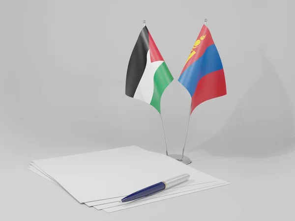 Mongolie Drapeaux Accord Palestine Fond Blanc Render — Photo