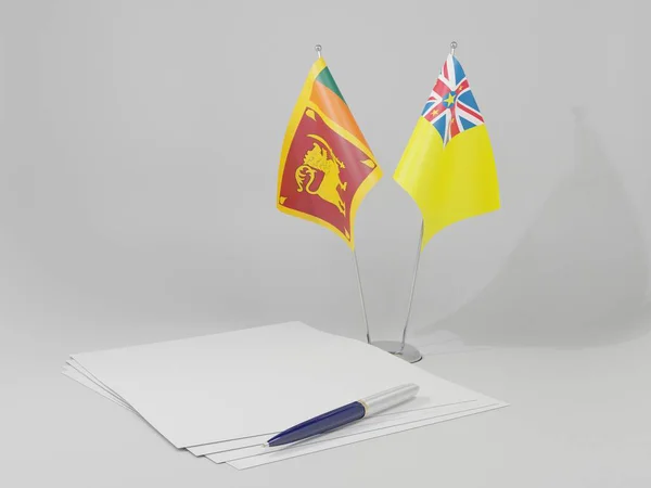 Niue Banderas Del Acuerdo Sri Lanka Fondo Blanco Render — Foto de Stock