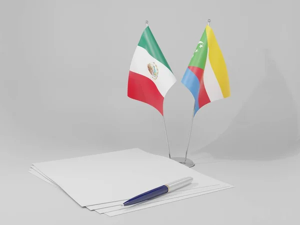 Komory Meksyk Flagi Umowy Białe Tło Render — Zdjęcie stockowe
