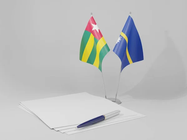 Ναούρου Τόγκο Συμφωνία Σημαίες Λευκό Φόντο Render — Φωτογραφία Αρχείου