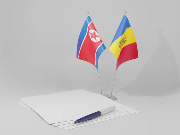 Μολδαβία Βορειοκορεατική Συμφωνία Σημαίες Λευκό Φόντο Render — Φωτογραφία Αρχείου