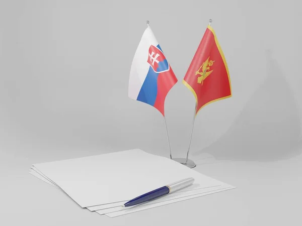 Montenegro Banderas Del Acuerdo Eslovaquia Fondo Blanco Render —  Fotos de Stock