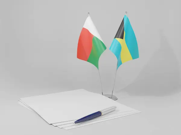 Bahamas Banderas Del Acuerdo Madagascar Fondo Blanco Render —  Fotos de Stock