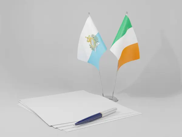 Ierland Overeenkomst Van San Marino Vlaggen Witte Achtergrond Render — Stockfoto