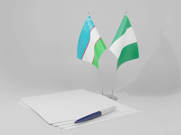 Nigeria Banderas Del Acuerdo Uzbekistán Fondo Blanco Render — Foto de Stock