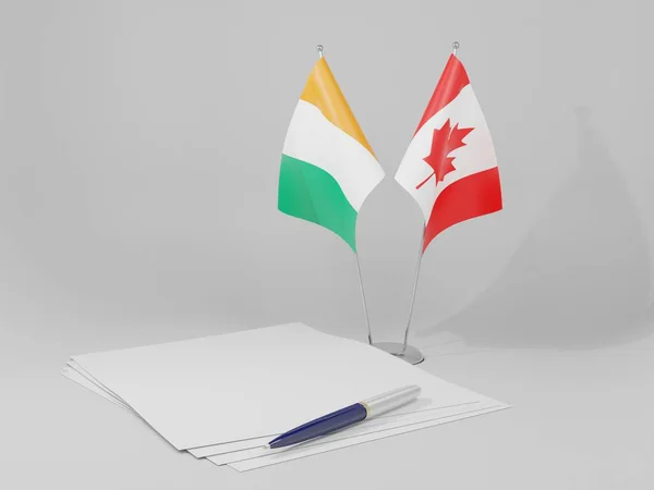 Canadá Banderas Del Acuerdo Cote Ivoire Fondo Blanco Render — Foto de Stock