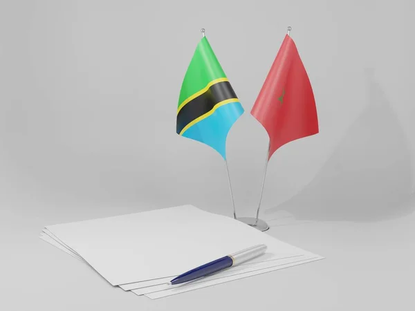 Maroko Tanzanie Dohody Vlajky Bílé Pozadí Vykreslování — Stock fotografie