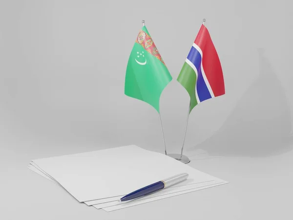 Gambia Turkmenistan Agreement Flags White Background Render — Stock Photo, Image