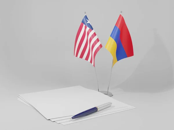 Armenia Liberia Agreement Flags White Background Render — 图库照片