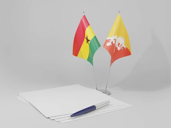 Bhoutan Drapeaux Accord Ghana Fond Blanc Render — Photo