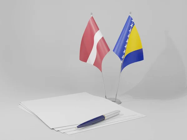 Βοσνία Και Ερζεγοβίνη Λετονία Συμφωνία Σημαίες Λευκό Φόντο Render — Φωτογραφία Αρχείου