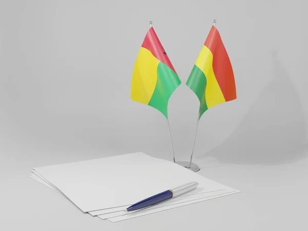 Banderas Bolivia Guinea Bissau Agreement Fondo Blanco Render —  Fotos de Stock