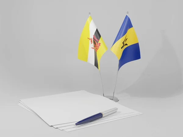 Barbados Brunei Agreement Flags White Background Render — стокове фото