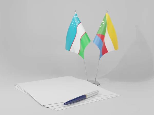 Komory Flagi Umowy Uzbekistanem Białe Tło Render — Zdjęcie stockowe