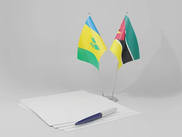 모잠비크 세인트 빈센트 Grenadines Agreement Flags White Background Render — 스톡 사진