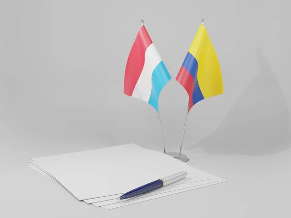 Colômbia Acordo Luxemburgo Bandeiras Fundo Branco Render — Fotografia de Stock