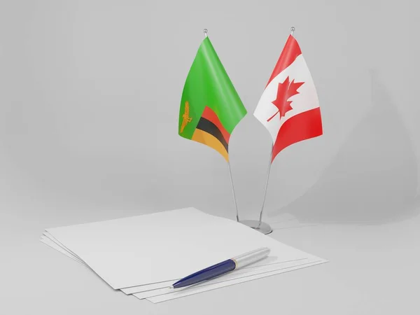 Canadá Banderas Del Acuerdo Zambia Fondo Blanco Render — Foto de Stock