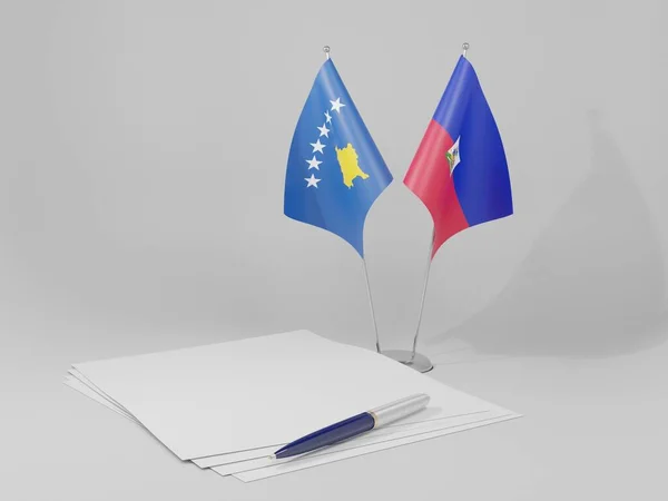 Haití Banderas Del Acuerdo Kosovo Fondo Blanco Render —  Fotos de Stock