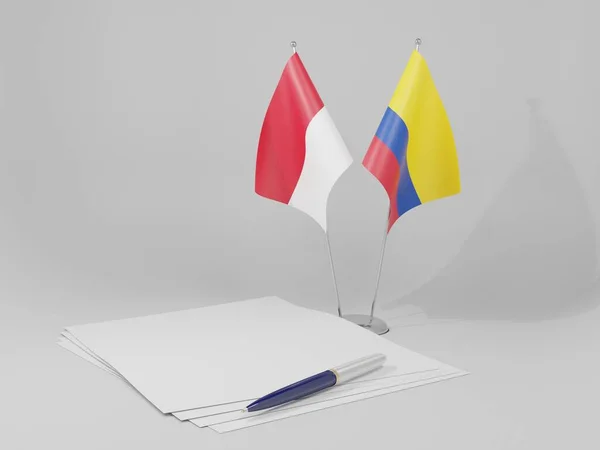 Colombia Indonesien Flaggor Vit Bakgrund Render — Stockfoto