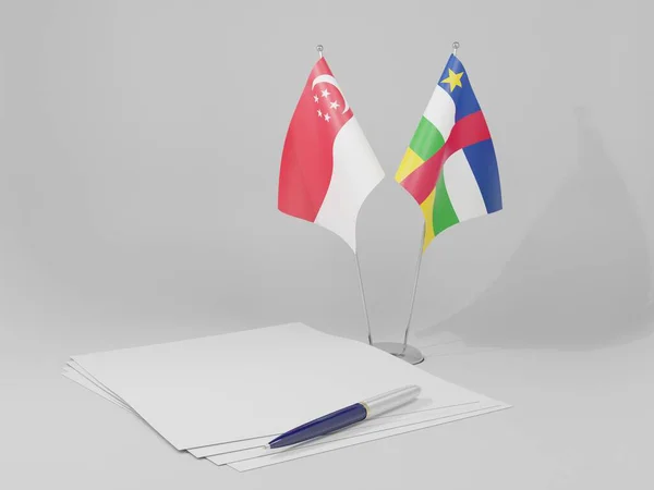 República Centroafricana Banderas Del Acuerdo Singapur Fondo Blanco Render —  Fotos de Stock