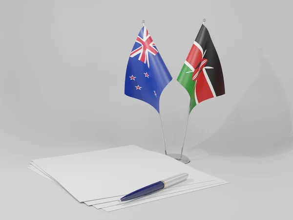 Kenya Nya Zeeland Avtal Flaggor Vit Bakgrund Render — Stockfoto