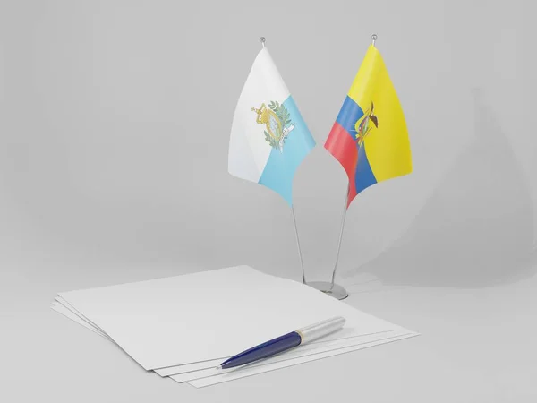 Ecuador Banderas Del Acuerdo San Marino Fondo Blanco Render —  Fotos de Stock