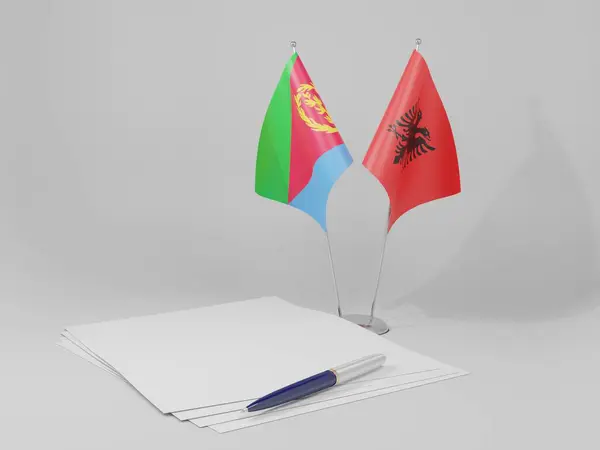 Albania Banderas Del Acuerdo Eritrea Fondo Blanco Render — Foto de Stock