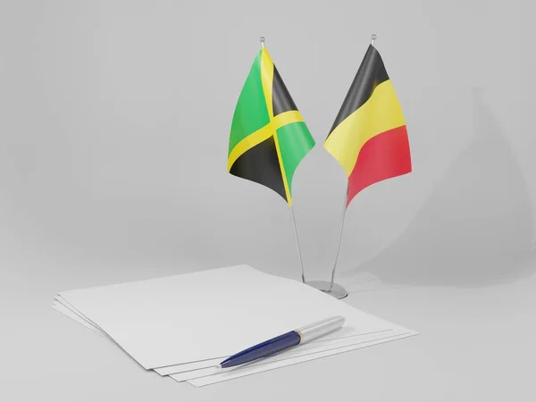 Bélgica Banderas Del Acuerdo Jamaica Fondo Blanco Render —  Fotos de Stock