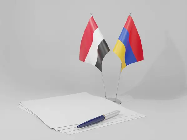 Armenien Jemen Abkommen Flaggen Weißer Hintergrund Render — Stockfoto