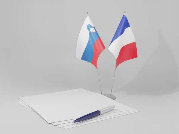 Frankrike Slovenienavtalet Flaggor Vit Bakgrund Render — Stockfoto