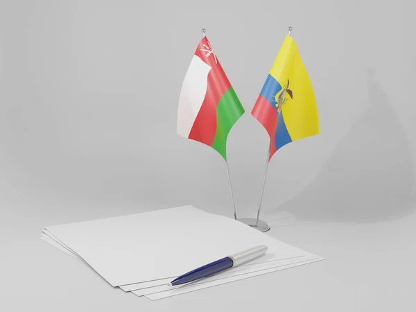 Ecuador Oman Agreement Flags White Background Render — Stock Photo, Image