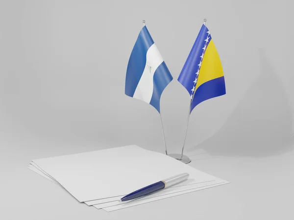 Bosnie Herzégovine Drapeaux Accord Nicaragua Fond Blanc Render — Photo