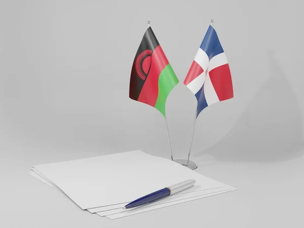 Dominicaanse Republiek Overeenkomst Van Malawi Vlaggen Witte Achtergrond Render — Stockfoto