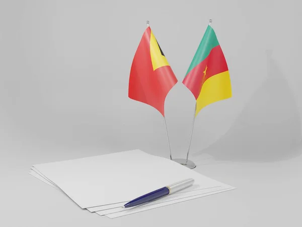 Cameroon East Timor Agreement Flags White Background Render — стокове фото