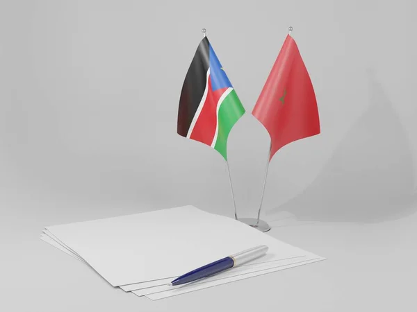 モロッコ 南スーダン協定旗 白背景 3Dレンダリング — ストック写真