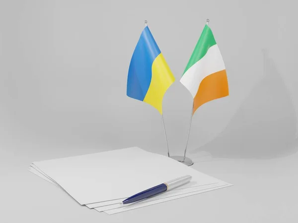 Ireland Ukraine Agreement Flags White Background Render — стокове фото