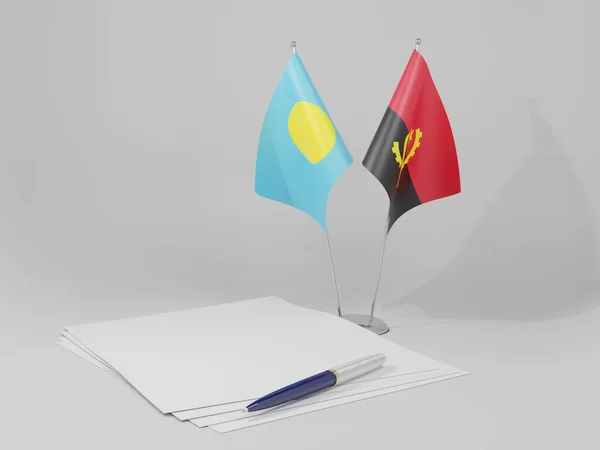 Angola Banderas Del Acuerdo Palaos Fondo Blanco Render —  Fotos de Stock