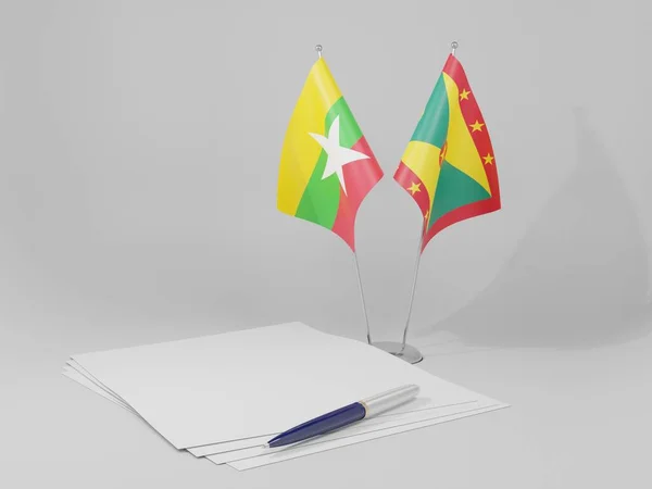 Granada Banderas Del Acuerdo Myanmar Fondo Blanco Render —  Fotos de Stock