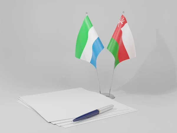Oman Sierra Leone Abkommen Flaggen Weißer Hintergrund Render — Stockfoto