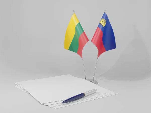 Liechtenstein Drapeaux Accord Lituanie Fond Blanc Render — Photo