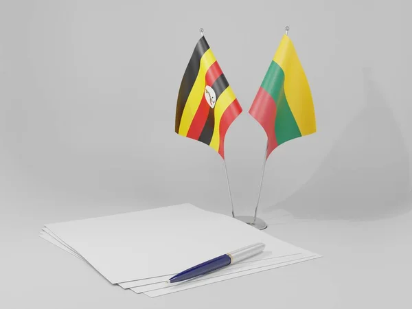 Lituania Banderas Del Acuerdo Uganda Fondo Blanco Render — Foto de Stock