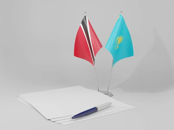 Kazajstán Banderas Del Acuerdo Trinidad Tobago Fondo Blanco Render — Foto de Stock
