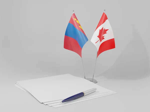 Kanada Mongolei Abkommen Flaggen Weißer Hintergrund Render — Stockfoto
