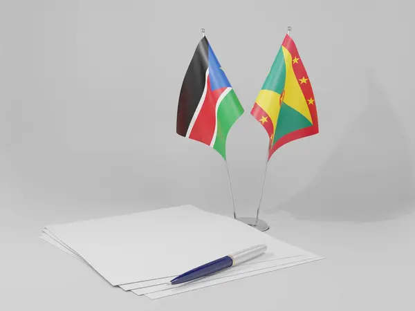 Grenada Güney Sudan Anlaşması Bayrakları Beyaz Arkaplan Render — Stok fotoğraf