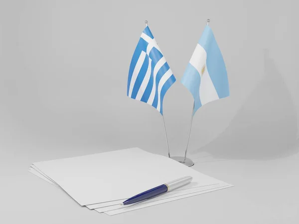 Argentine Grèce Drapeaux Accord Fond Blanc Render — Photo